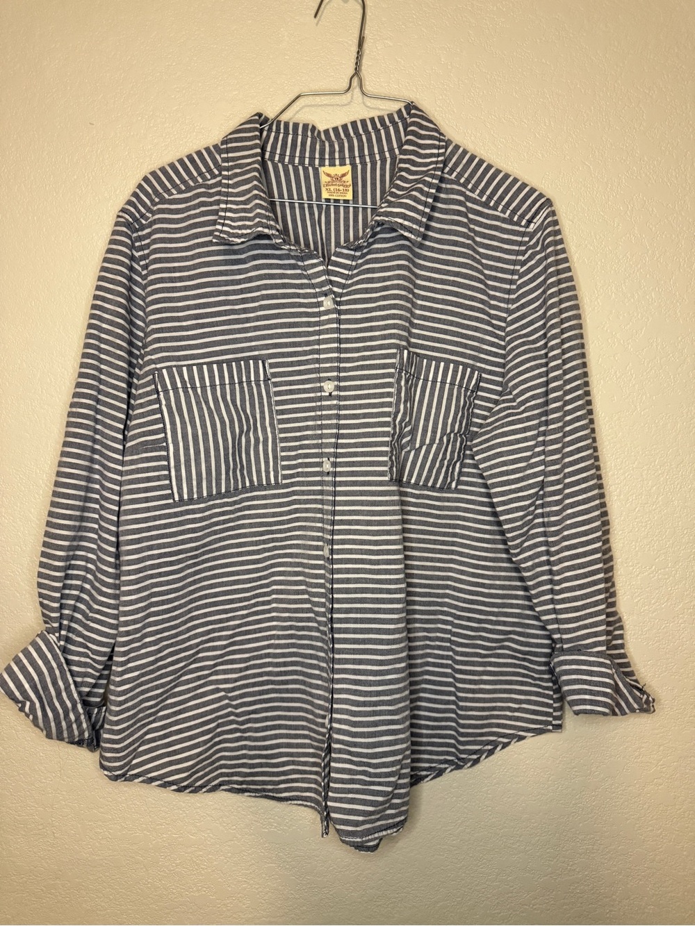 Faded Glory soft  Stripe Button-Front Shirt - Blue & White